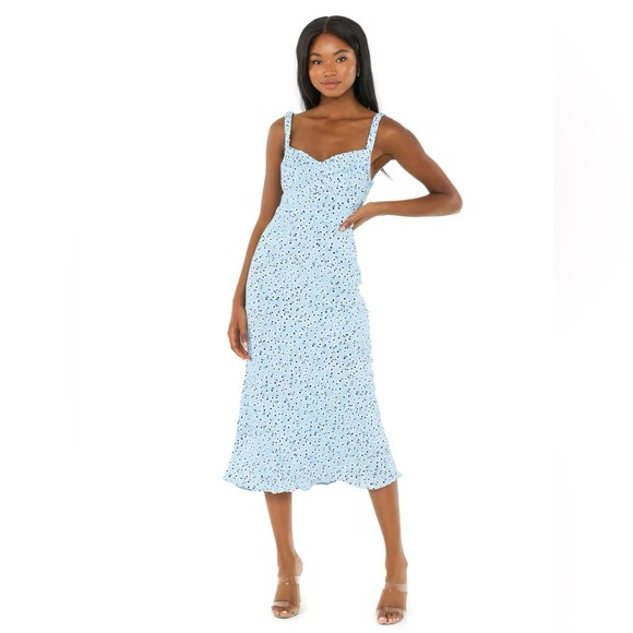 ASTR The Label Halle Bustier Slip Midi Dress Light Blue Floral coquette girly XS - Picture 5 of 16